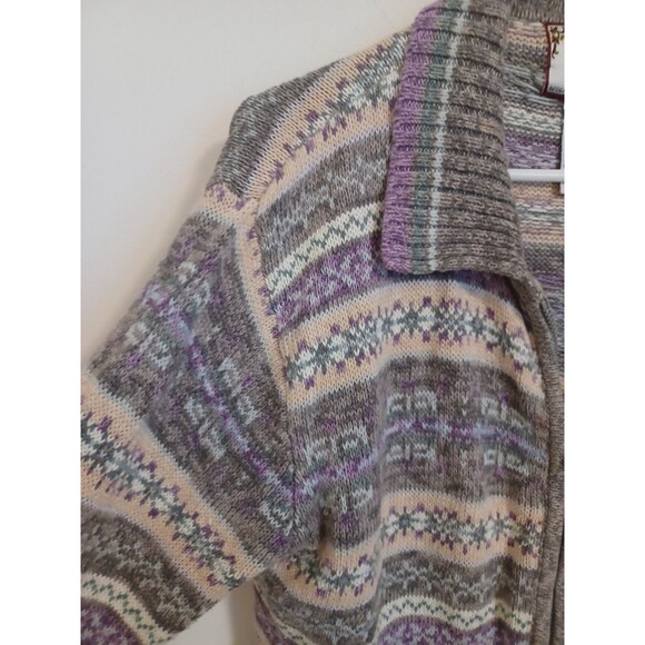 Tiara International Striped Nordic Fair Isle Full Zip Cardigan M Purple Gray Y2K - Picture 4 of 9